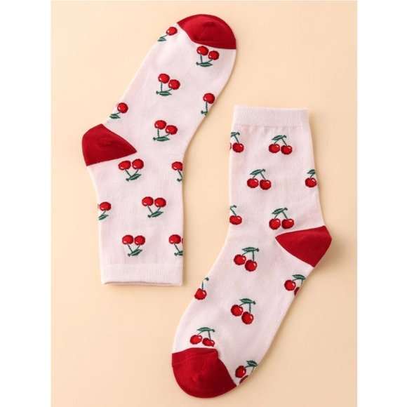 CHERRY PRINT SOCKS IN LIGHT PINK - Picture 2 of 3